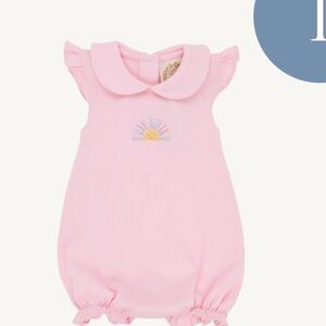 TBBC Angel Sleeve Biltmore Bubble Pier PartyPink Baby Romper with Sun Embroidery